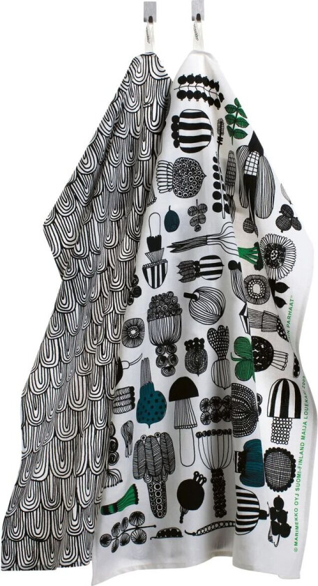 Bilde av Puutarhurin parhaat kjøkkenhåndkle 47x70 cm 2-stk. Hvit-svart-grønn