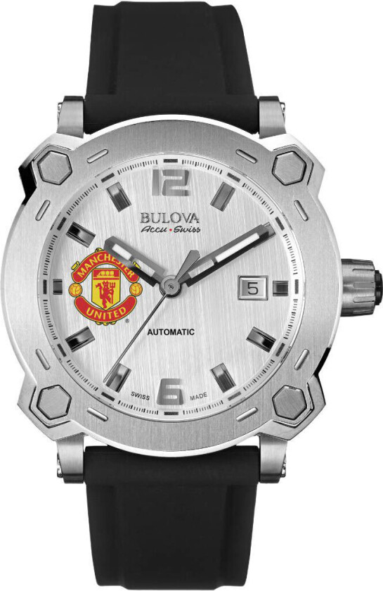 Percheron Manchester United Logo AccuSwiss Automatic 63B195 - Automatisk - Sølv - Herreklokker - Skinn - Safir