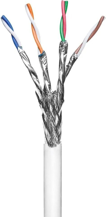 Solid F/FTP-nettverkskabel Cat. 6a Hvit 100 m