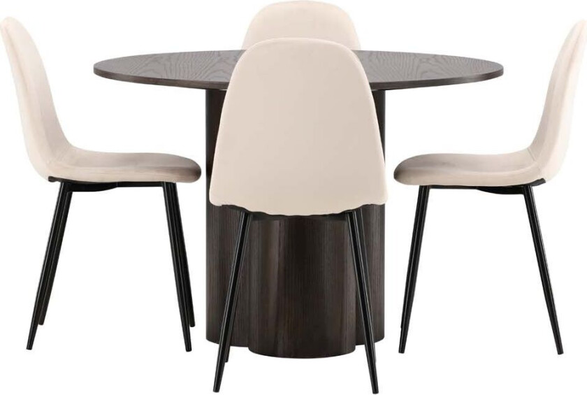 Olivia spisegrupper bord mocca og 4 Polar stoler beige.