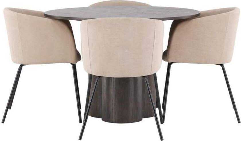 Olivia spisegrupper bord mocca og 4 berit stoler beige.