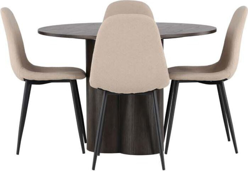 Olivia spisegrupper bord mocca og 4 Polar stoler beige.