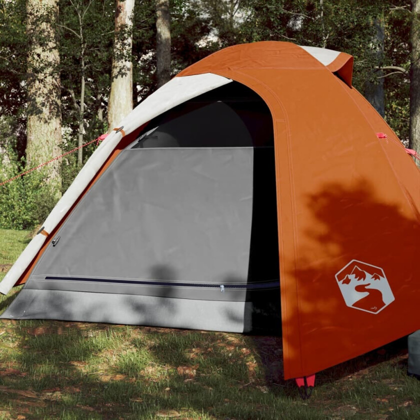 Campingtelt 2 personer grå og oransje 264x210x125 cm 185T taft
