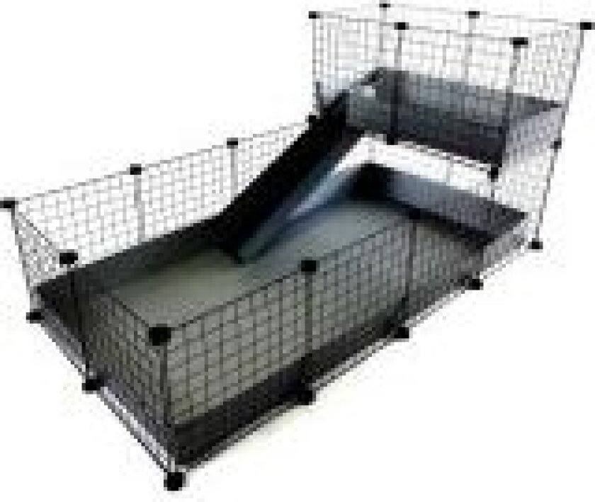 bur, modulært 4x2 + Loft 2x1 + Grå rampe, for marsvin, pinnsvin, 149 x 77 cm