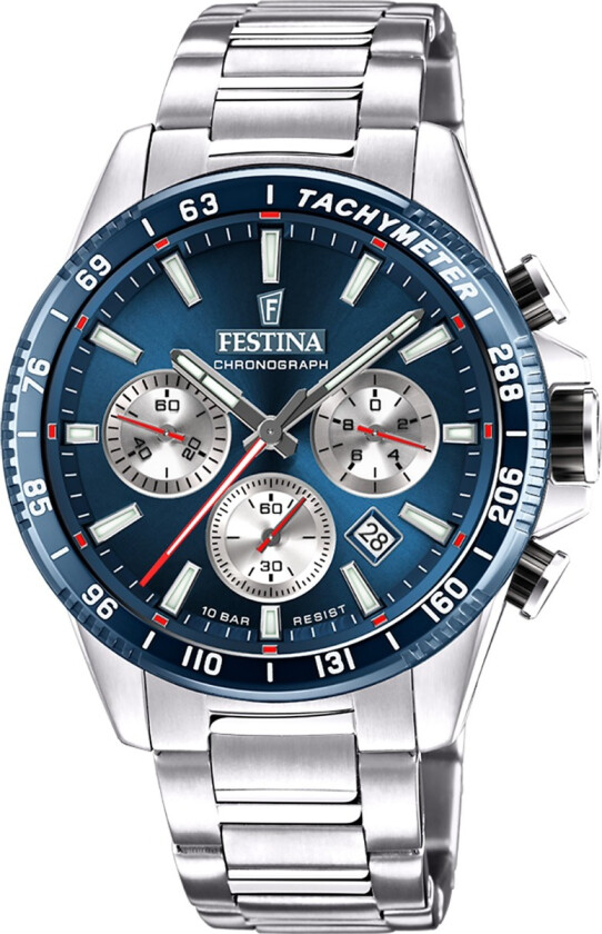 Mens Chronograph F20560/2 - Kvarts - Sølv - Herreklokker - Rustfritt stål - ledd m/pin - Mineral