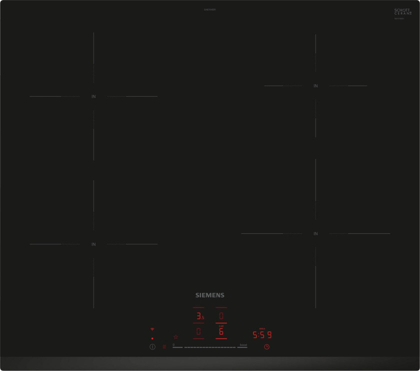 iQ100 EH631HEB1E - Induksjonskomfyrtopp - 4 plater - Nisje - bredde: 56 cm - dybde: 49 cm - uten ramme, fasettert front - svart