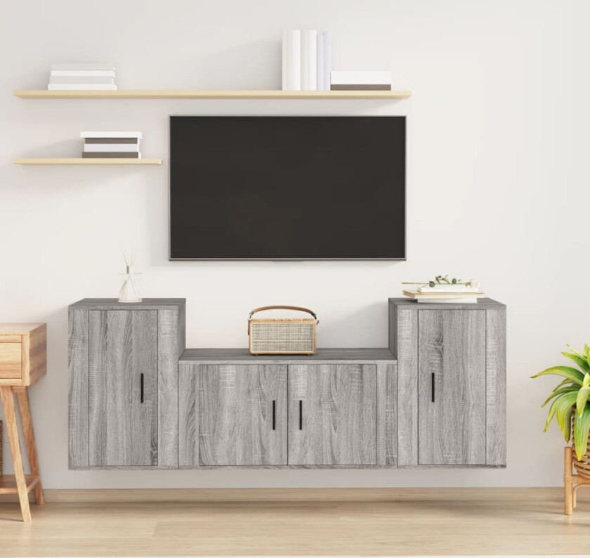 TV-skapsett 3 deler grå sonoma konstruert tre
