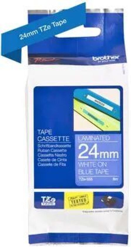 Tape 24mm Tze-555 Hvit/bl�