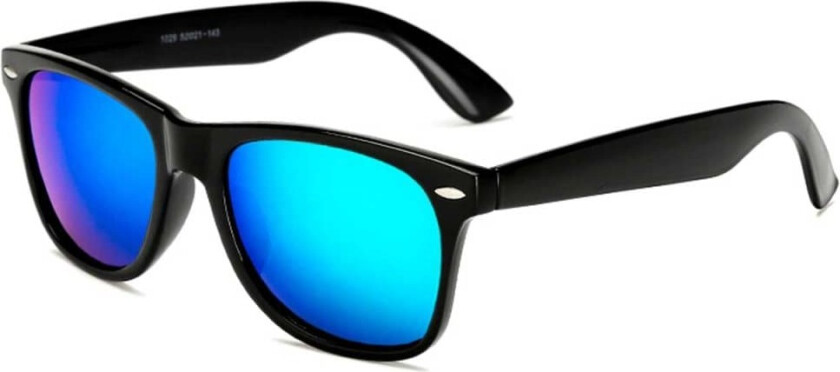 Black Wayfarer solbriller Blue Green Mirror Glass + Senile ledning