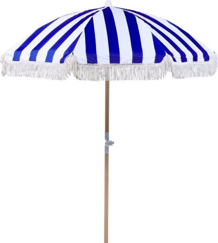 Parasoll Blå Hvit Polyester Bøk ø 150 cm Rund form Frynser Retro UV-bestandig Vippemekanisme Hage Uteplass