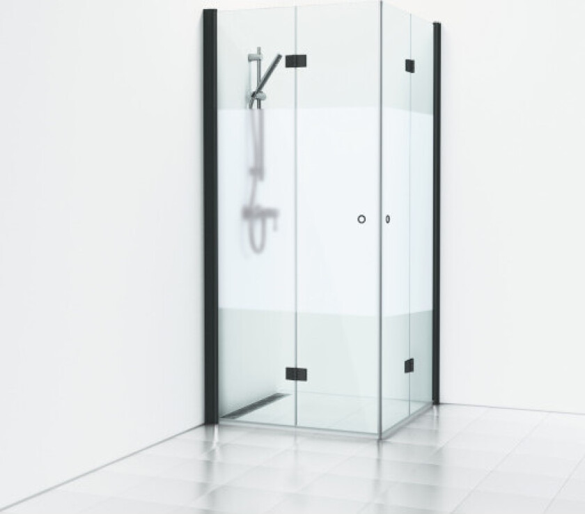 Skoga foldehjørnedusj 80 x 90 cm, halvfrostet glass/matt sort