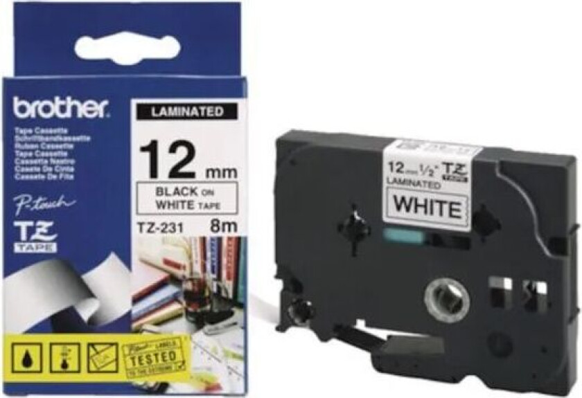 TZe-tape 12 mm Svart/hvit