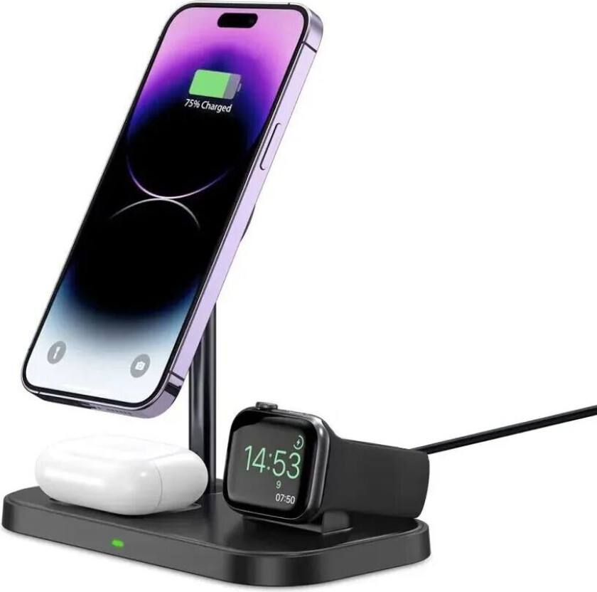 Tech-Protect-lader MagSafe Tech-protect Qi15W A22 3-i-1 magnetisk trådløs lader Svart