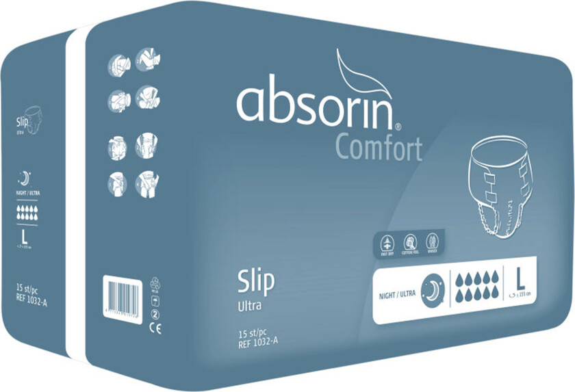 Comfort slip ultra, alt-i-ett bleie, Large, 15 stk.