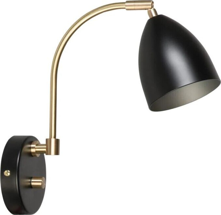 Deluxe vegglampe svart, messing