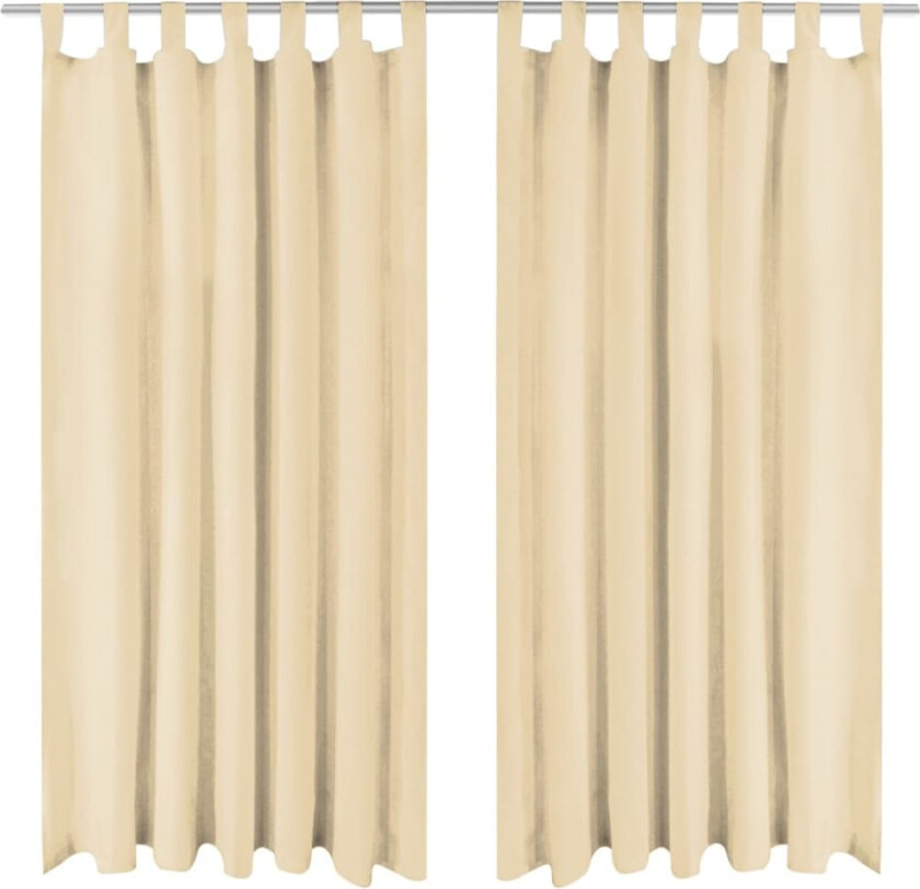 Mikrosateng gardiner med hemper 2 stk 140x175 cm beige