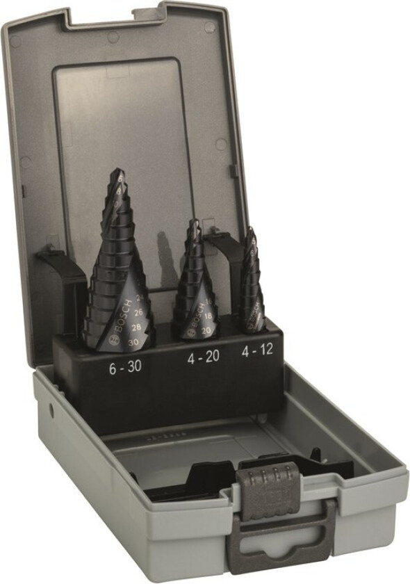 Bilde av 3-delers trinnbor HSS-AlTiN-sett 4-12; 4-20; 6-30 mm