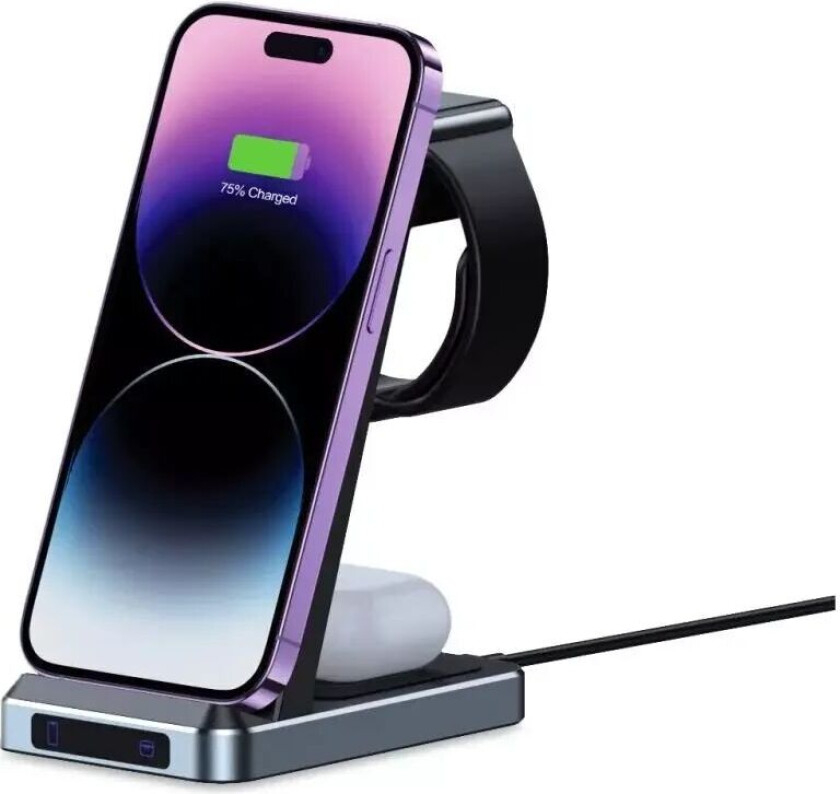 Tech-Protect QI-A26 3-i-1 15W Trådløs Lader - Svart