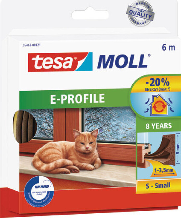 moll tetningsliste, E-profil, 6 m, brun