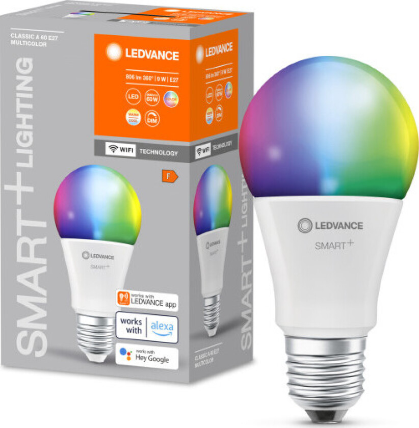 Smart+ Wifi E27 standardpære – fargeendring + justerbar hvit – 9W, 1 pakke