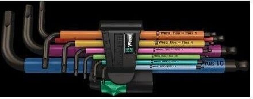 950/9, L-formet hexnøkkel, Metrisk, 9 stykker, Plast, Rustfritt stål, Svart oksiderende