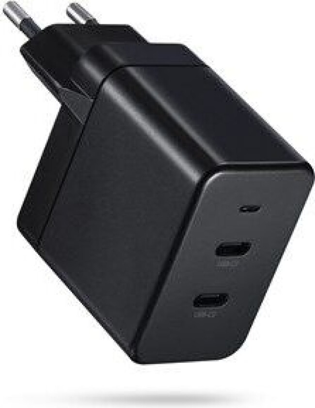 65W GaN 2-ports Dual USB-C svart