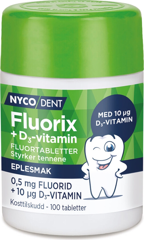 Fluorix 0,5 mg + D-vitamin eple, 100 stk