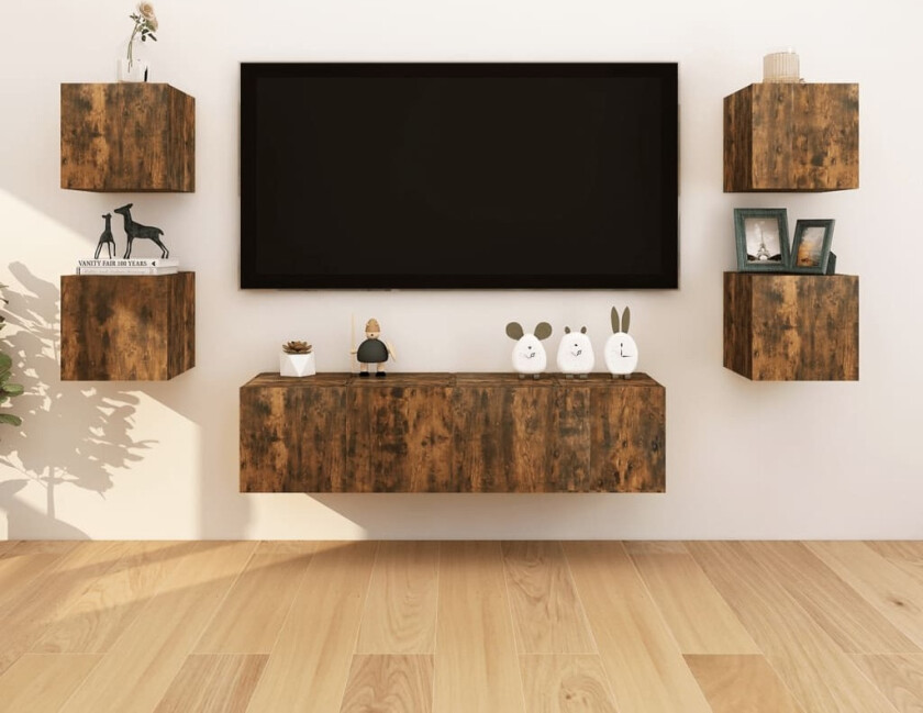 Vegghengte TV-benker 8 stk røkt eik 30,5x30x30 cm