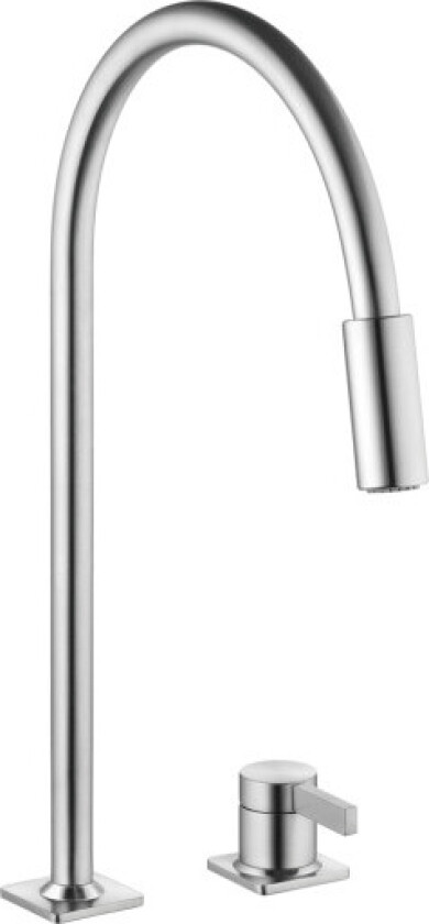 Bilde av KWC ERA kjøkkenbatteri i rustfritt stål med C-tut og uttrekksslange