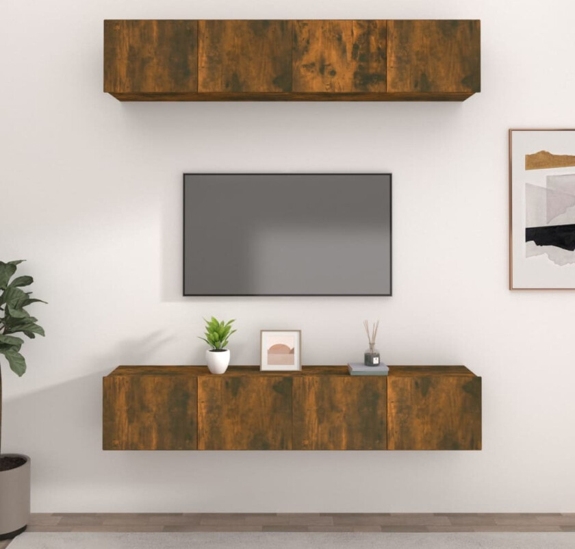 TV-benker 4 stk røkt eik 80x30x30 cm konstruert tre