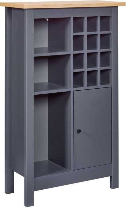 Bilde av Nellina hylle vinstativ, 1 dør, 3 åpne hyller, 12 plass til vin grå,eik dekor.