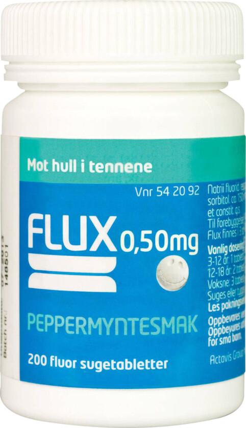 Fluortabletter 0,50mg peppermyntesmak, 200 stk.