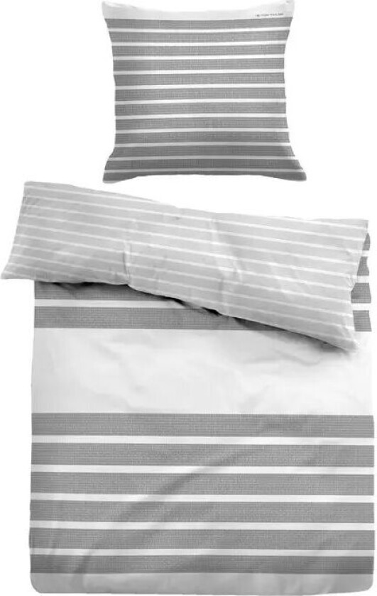 Tom Tailor Gråstripet sengetøy 150x210 cm - Myk bomullsateng - Gråt og hvitt sengesett - Vendbart design -