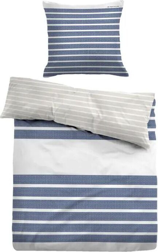 Tom Tailor Blåstripet sengetøy 150x210 cm - Myk bomullsateng - Blått og hvitt sengesett - Vendbart design -