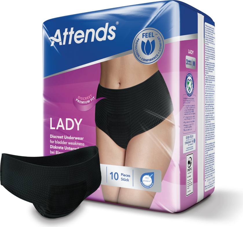 Lady Discreet Underwear 3M Buksebleie, Medium, Sort, 10 stk.