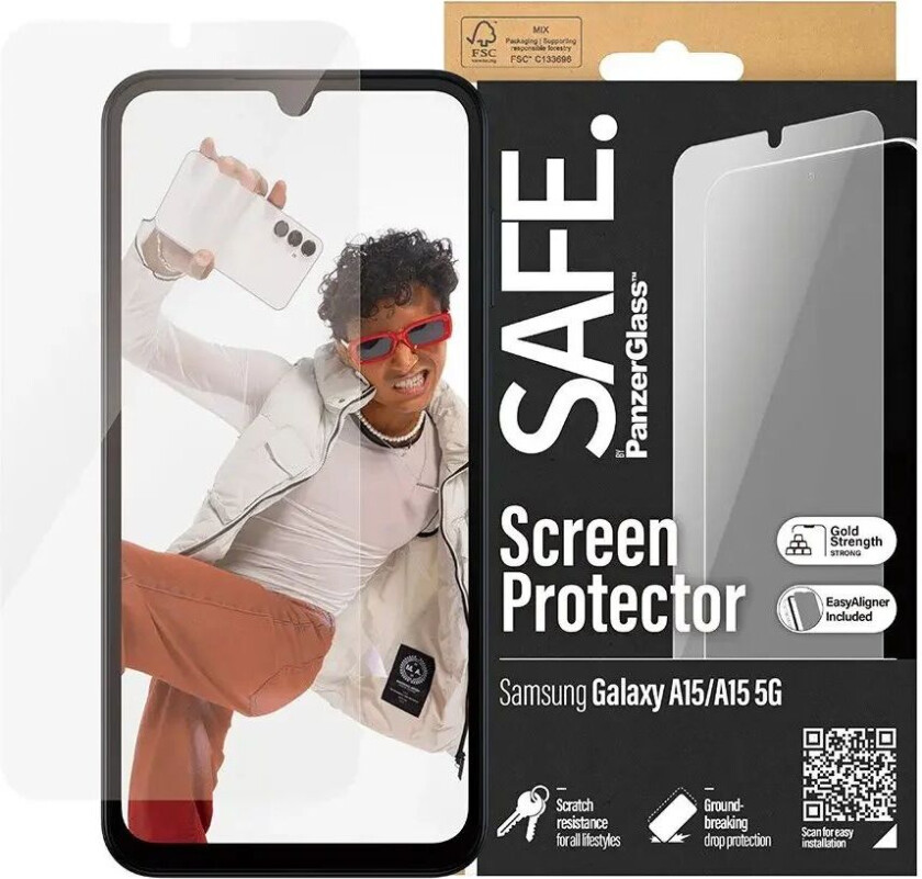 Samsung Galaxy A15 / A15 (5G) Ultra-Wide Fit Beskyttelsesglass - Case Friendly - Gold Strength - Gjennomsiktig