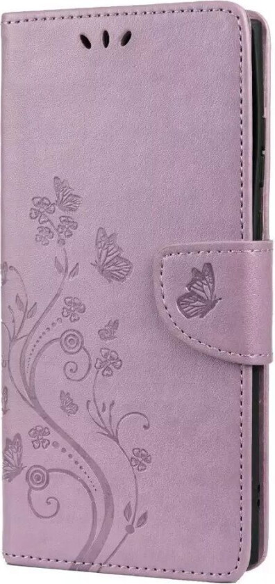 Samsung Galaxy S22 Ultra PU Skinn Flip Deksel med Lommebok Sommerfugler & Blomster - Lilla