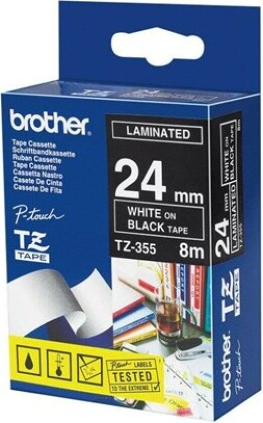 Tape 24mm Tze-355 Hvit/svart