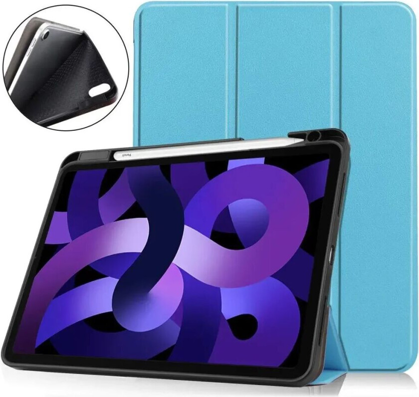 iPad Air 10.9" (2024) Litchi Tri-Fold Skinn Deksel med Apple Pencil Holder - Lyse Blå