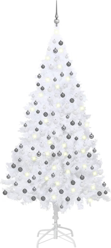 Forhåndsbelyst kunstig juletre med kulesett hvit 240 cm