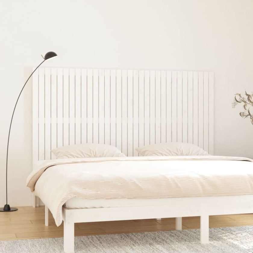Veggmontert sengegavl hvit 204x3x110 cm heltre furu