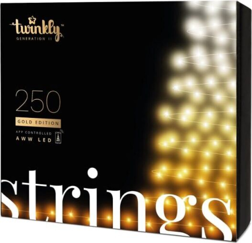 Strings - 250 App-Controlled Warm to Cool White LEDs. 20 Meters. Black Wire.