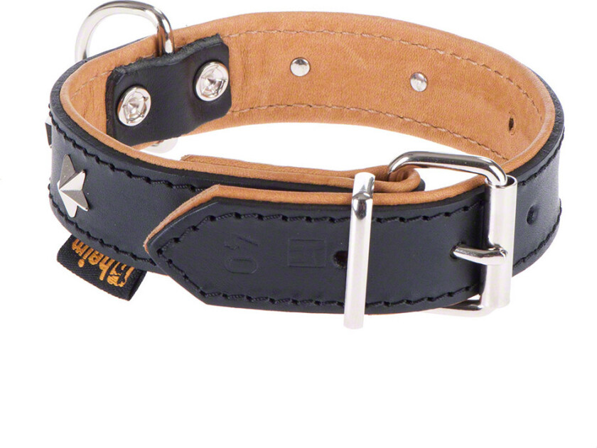 Stars lærhalsbånd - svart-beige - Str. 40: 26 - 37 cm