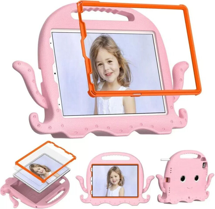iPad Air (2022 / 2020) / Pro 11 (2022 / 2021 / 2020 / 2018) Barnedeksel m. Stativ - Octopus - Baby Pink