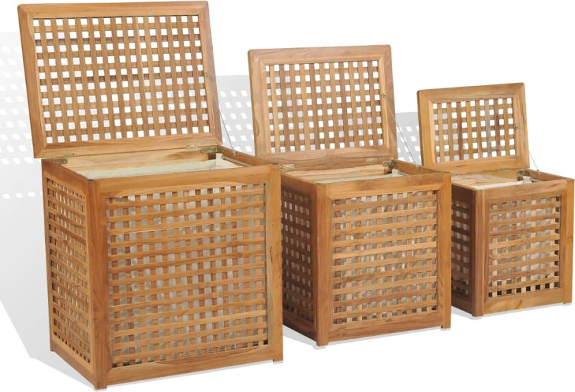 Skittentøyskurv sett 3 deler teak