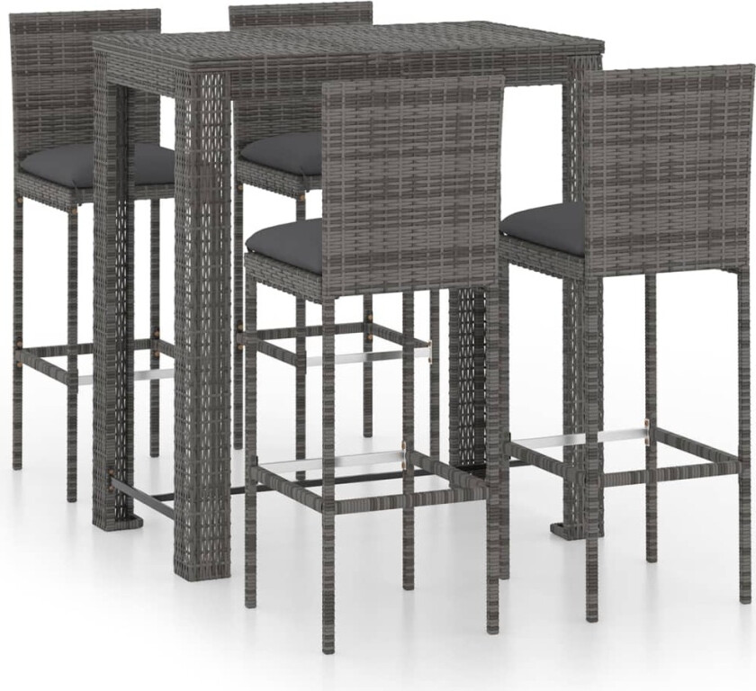 Barsett til hage med puter 5 deler polyrotting grå