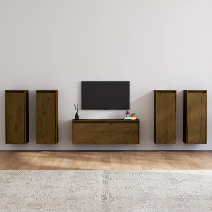 TV-benker 5 stk honningbrun heltre furu