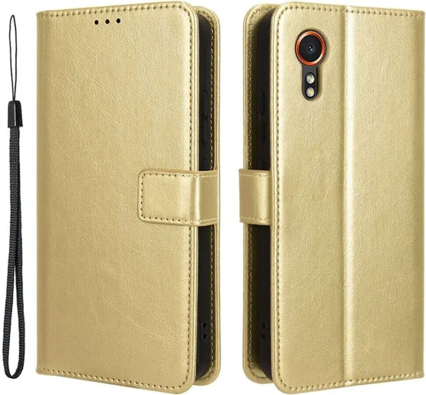 Samsung Galaxy Xcover 7 Kunst Skinn Flip Deksel med Stativ & Lommebok - Gull
