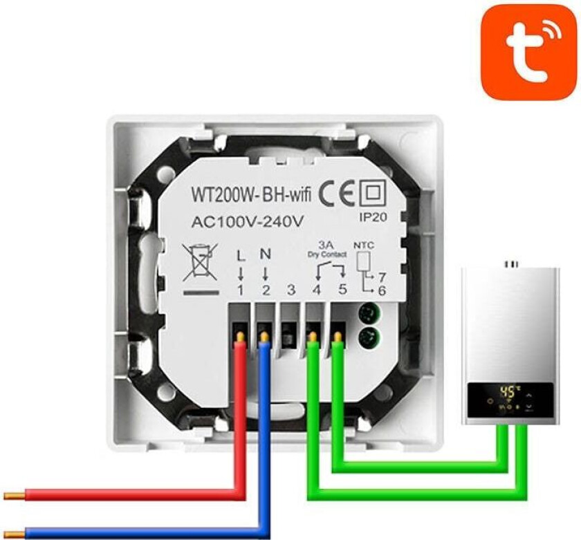 Bilde av Smart termostat Avatto WT200-BH-3A-W Kjelvarme 3A WiFi TUYA