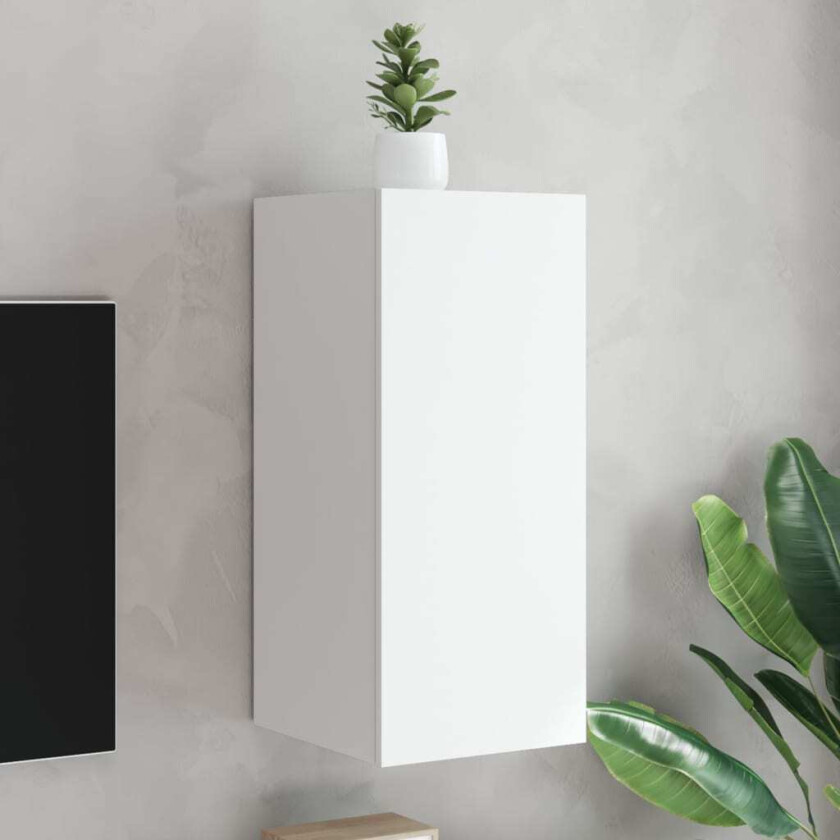 Vegghengt TV-benk med LED hvit 30,5x35x70 cm